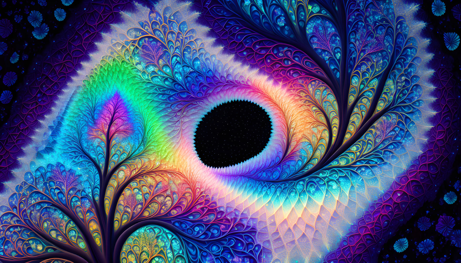 Colorful Abstract Art: Central Eye Design with Fractal Trees