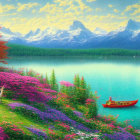 Scenic lake view with clear water, lush flora, and mountain backdrop