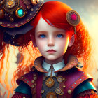 Digital Artwork: Young Girl with Red Hair in Steampunk Attire