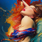 Vibrant abstract painting of a woman with fiery flowing hair