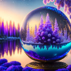 Snow Globe with Wintry Forest Scene and Sunset Backdrop