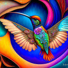 Colorful Stylized Hummingbird Artwork with Abstract Background