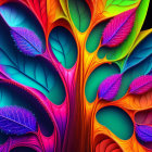 Colorful Stylized Tree Artwork on Dark Background