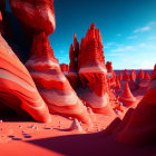 Striped Red and White Rock Formations in Desert Landscape