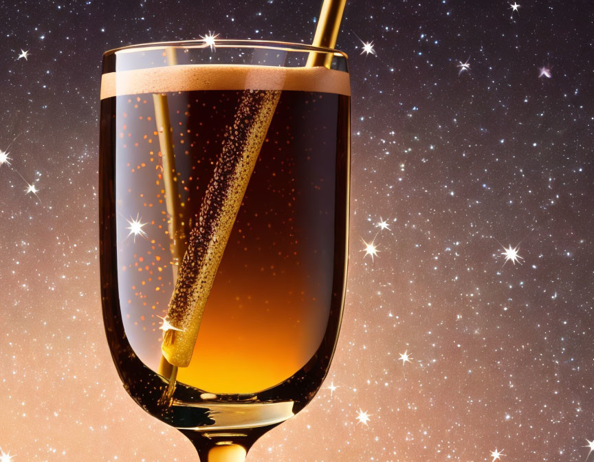 Close-Up of Sparkling Beverage in Elegant Glass on Starry Background