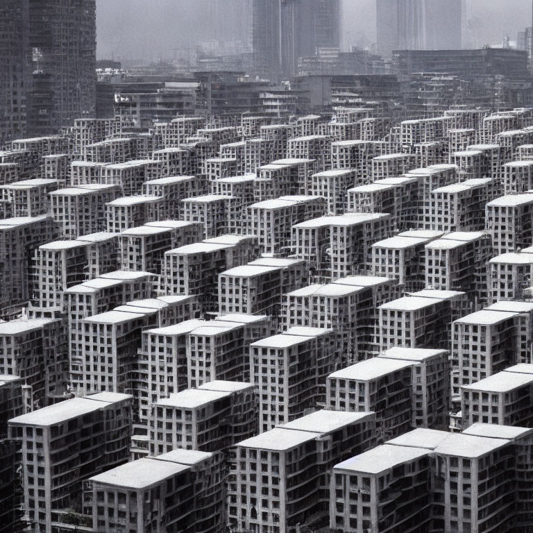 Uniform High-Rise Residential Buildings Under Overcast Sky