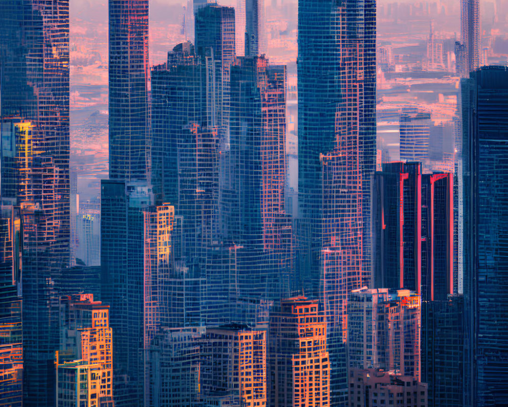 Towering Skyscrapers in Warm Sunset Glow