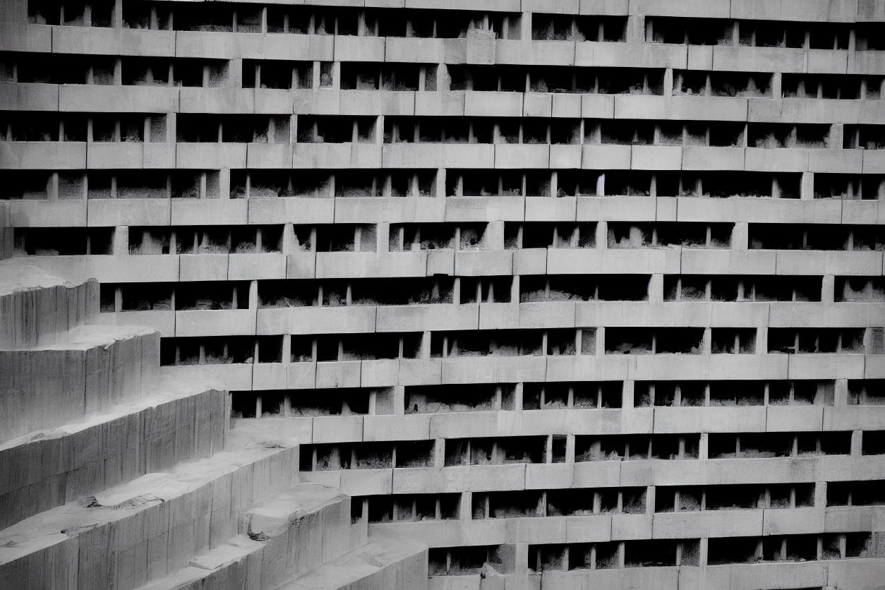 Repetitive architectural pattern of building facades with uniform balconies