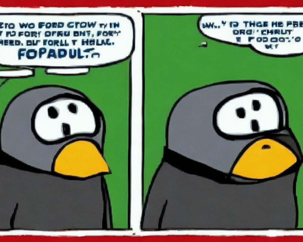 Cartoon penguins in speech bubbles on green background