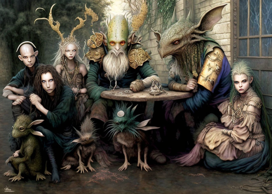 Mythical Creatures Gathering in Enchanted Forest