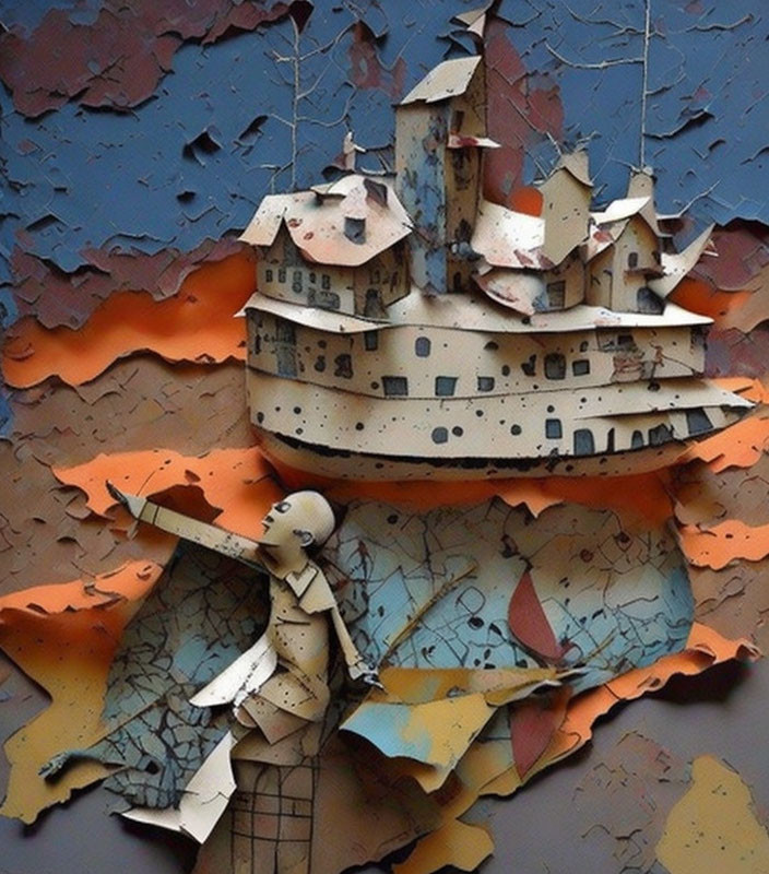 Layered Paper Ship Breaking Through Colorful Surface - 3D Artwork