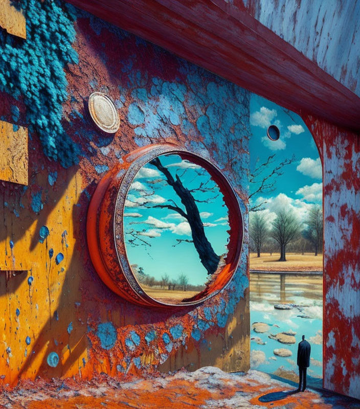 Colorful Circular Doorway Frames Surreal Nature Scene