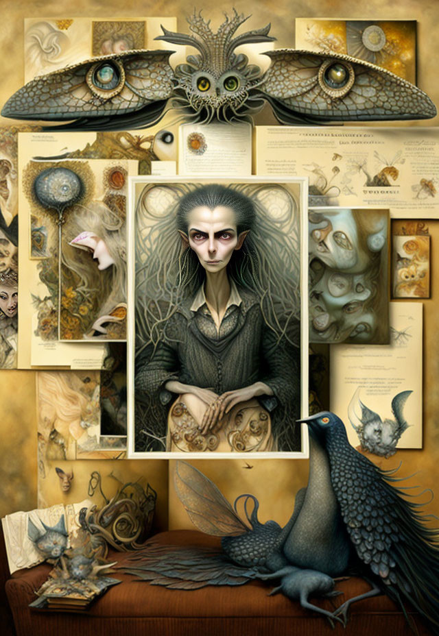 Fantastical Artwork with Pale Figure and Creatures