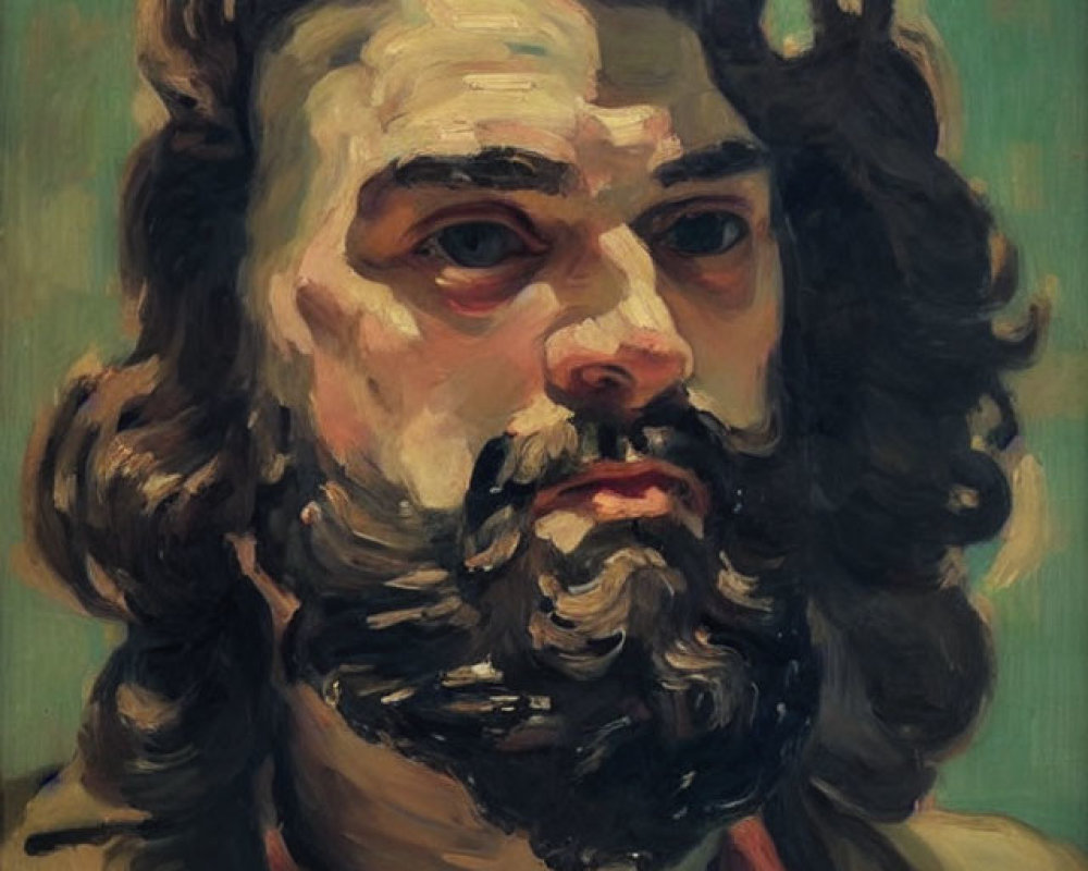 Bearded man with wavy hair in expressive oil painting