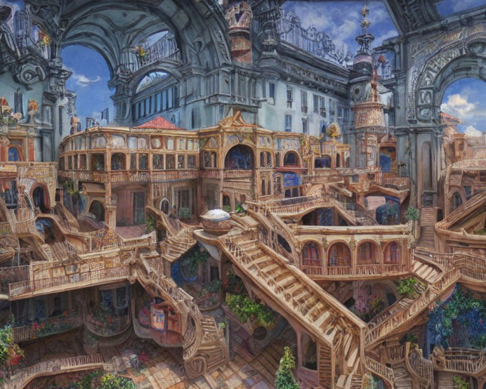 Intricate Fantasy Cityscape with Escher-like Impossible Architecture