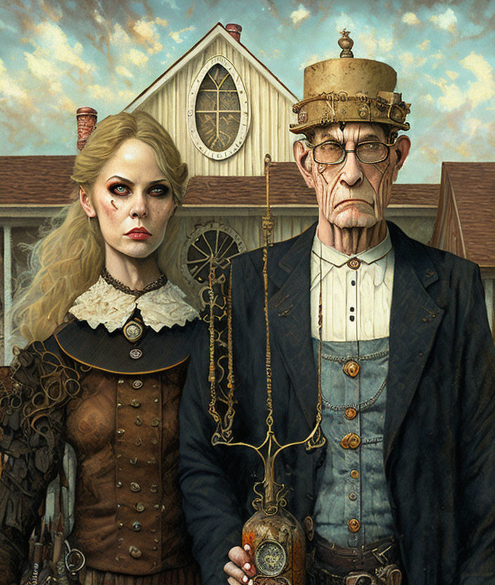 Steampunk-inspired portrait of woman and man in Victorian attire