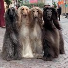 Three Afghan Hounds with Long, Silky Coats in Autumn Setting