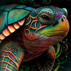 Colorful Stylized Turtle Illustration with Mechanical and Organic Elements