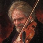 Gray-Haired Violinist Playing Against Dark Background