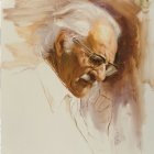 Elderly man with white hair and smoke wisps in artistic illustration