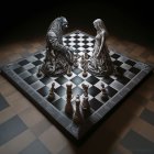 Bird-themed 3D chess set with architectural pieces and moody background