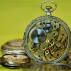 Ornate astronomical clock with golden accents and historical figures