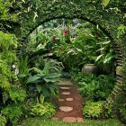 Enchanting forest scene with lush green foliage and a solitary figure in white