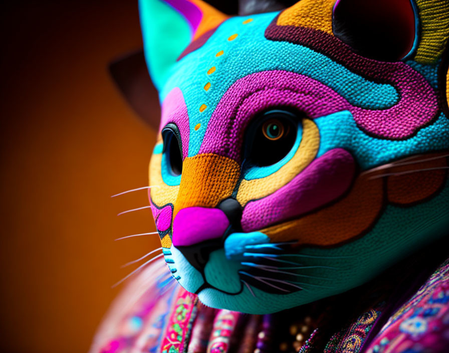 Colorful Alebrije Cat Sculpture with Intricate Patterns