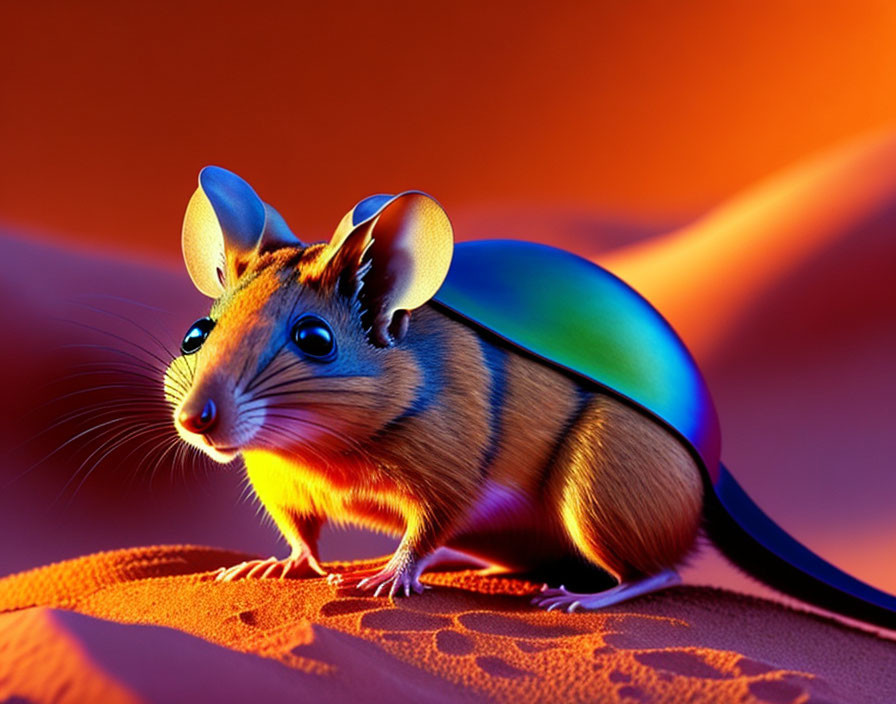 Colorful Mouse Illustration on Orange Background