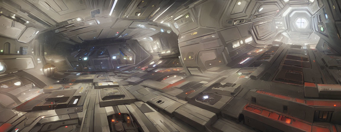 Futuristic Spaceship Interior: Metallic Panels, Glowing Lights, Detailed Sci-Fi Environment