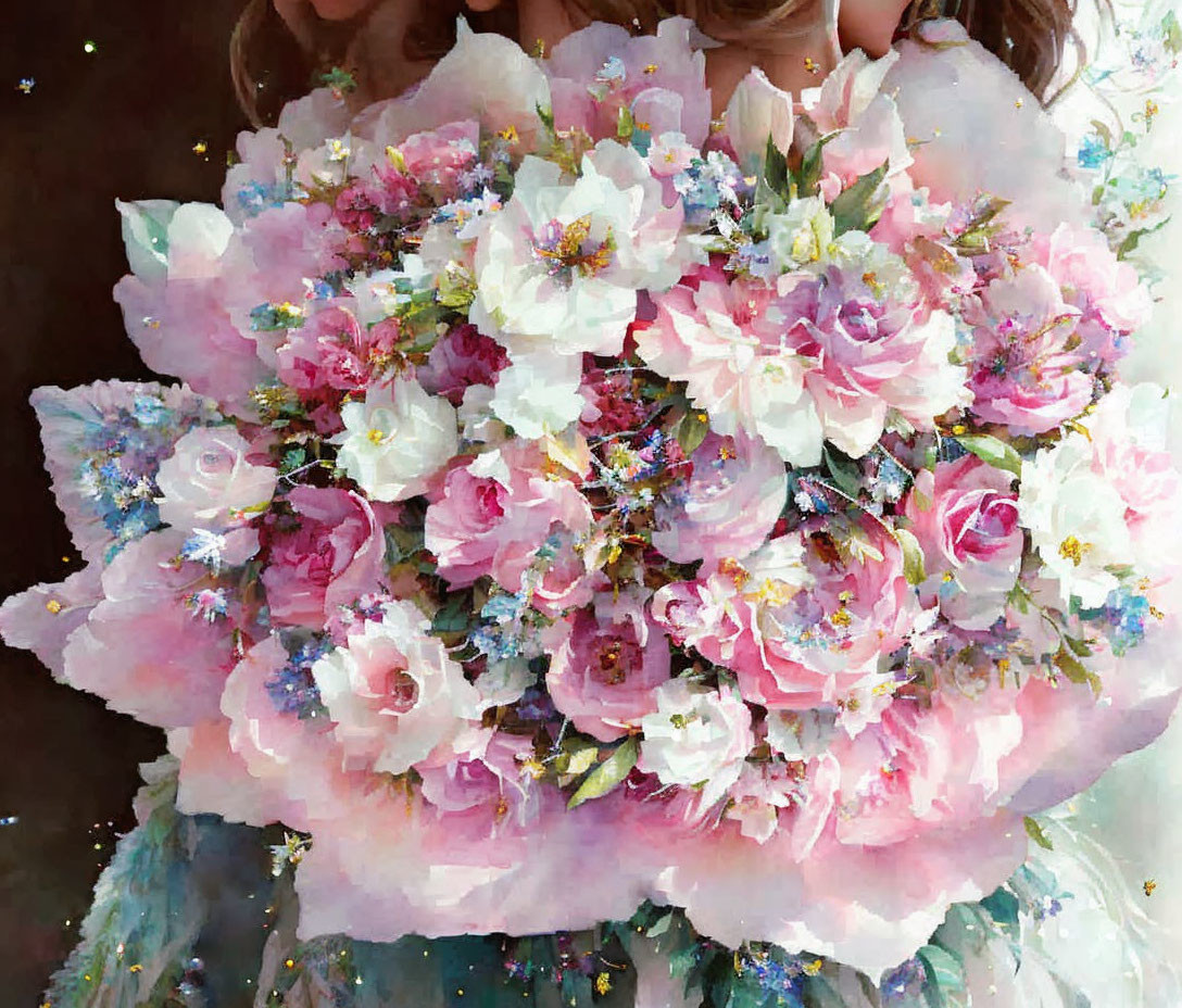 Delicate pink and white flower bouquet with sparkle accents