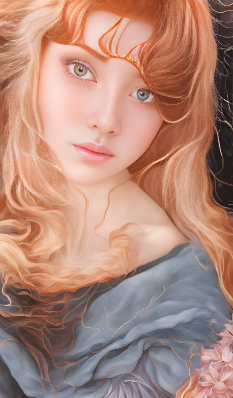 Detailed Close-Up Illustration of Woman with Long Curly Blonde Hair