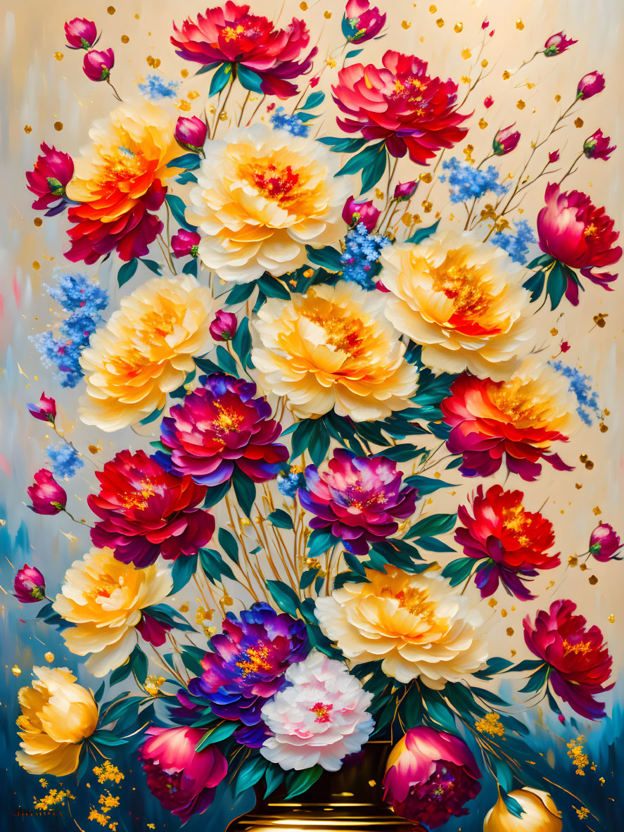 Colorful Peony Floral Painting on Light Background