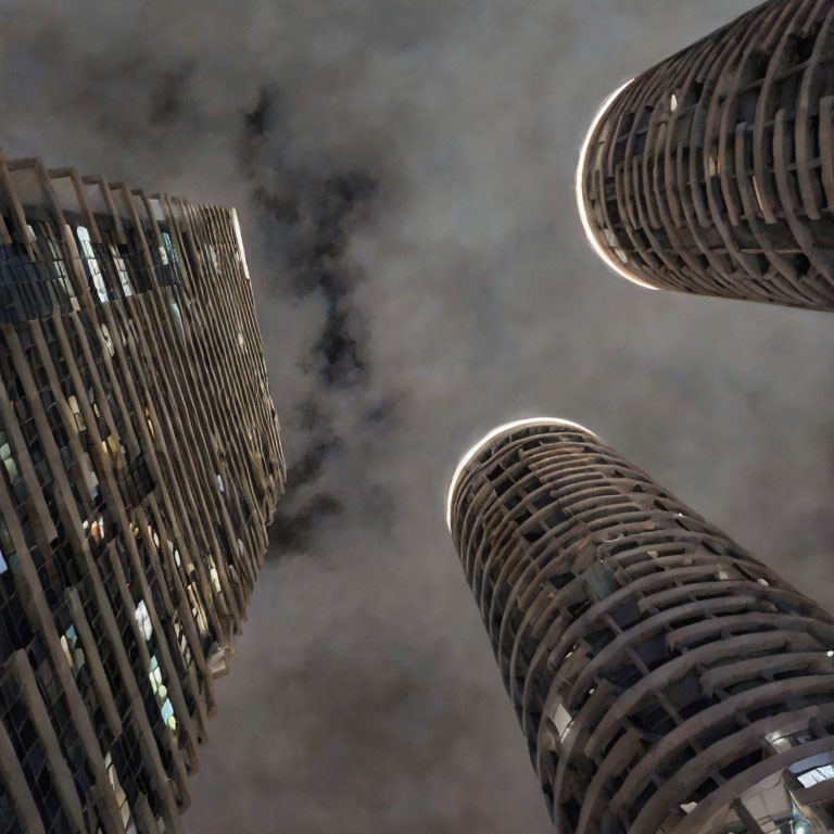 Towering skyscrapers in a night urban scene