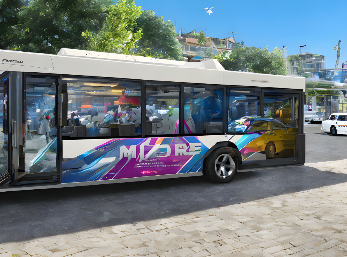 Colorful Modern Bus Parked in Urban Area