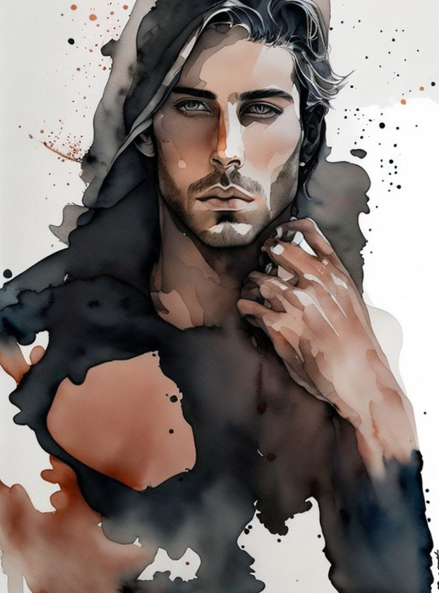 Man with Hood Watercolor Illustration in Earth Tones