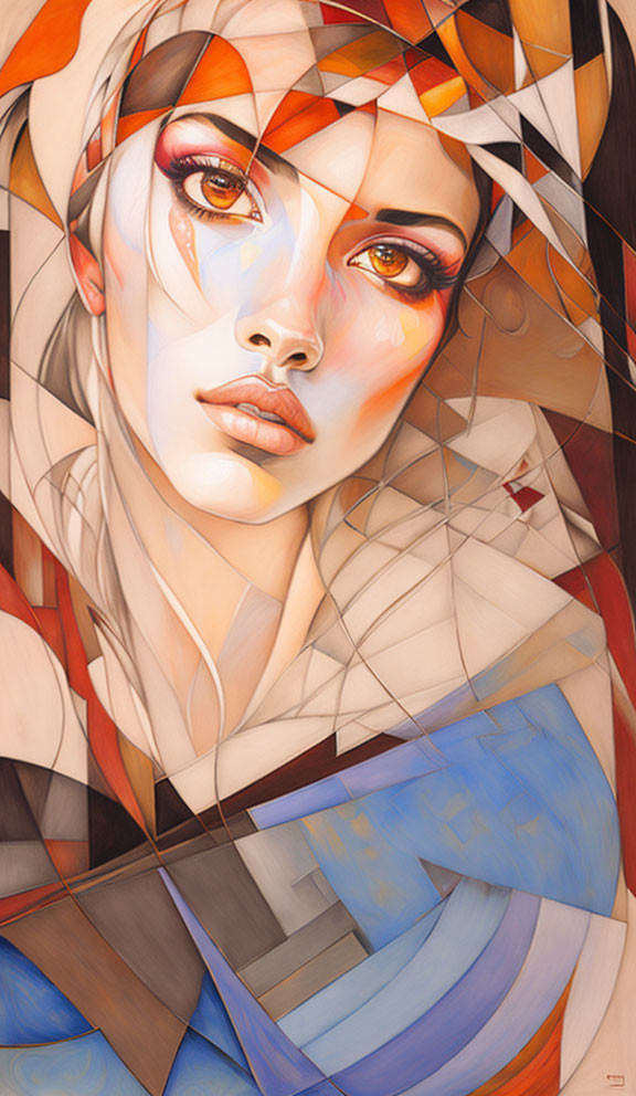 Geometric patterned autumnal portrait of a woman