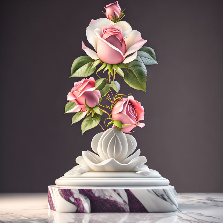 Elegant 3D Rendering of Pink Rose Flower Arrangement