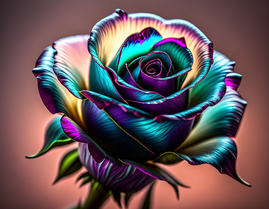 Colorful Digitally-Enhanced Rose with Iridescent Petals