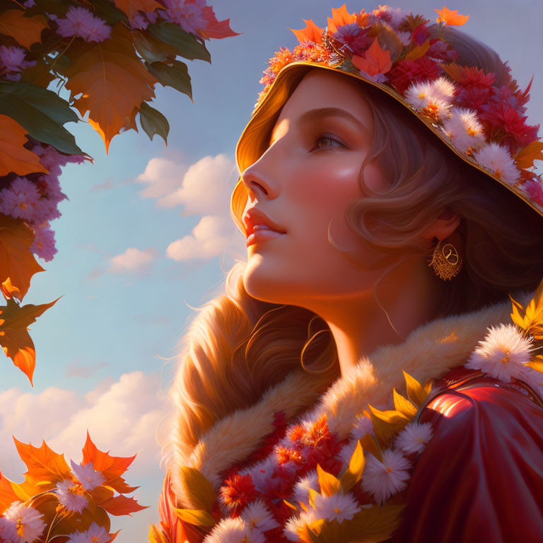 Woman with Crown of Autumn Leaves Amid Fall Foliage