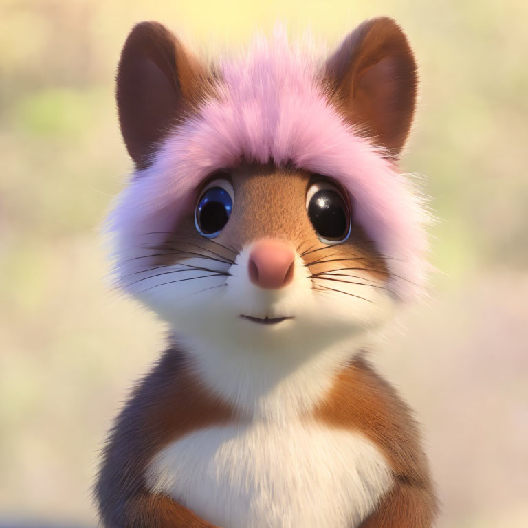 Adorable animated chipmunk with big eyes and pink hair
