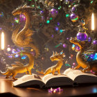 Intricately Designed Dragons with Mystical Books and Candles