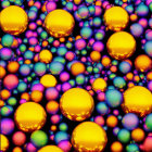 Colorful Reflective Spheres in Yellow, Purple, and Blue