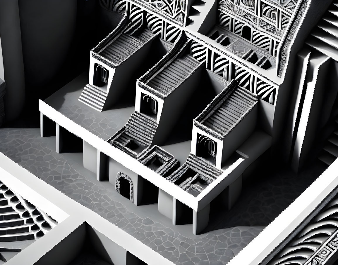 Monochrome optical illusion of impossible staircases and structures