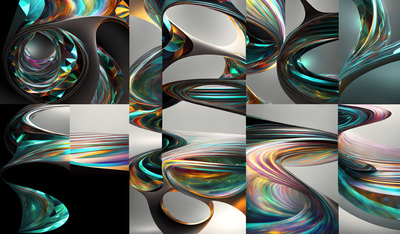 Abstract Swirling Patterns in Black, Silver, & Iridescent Palette