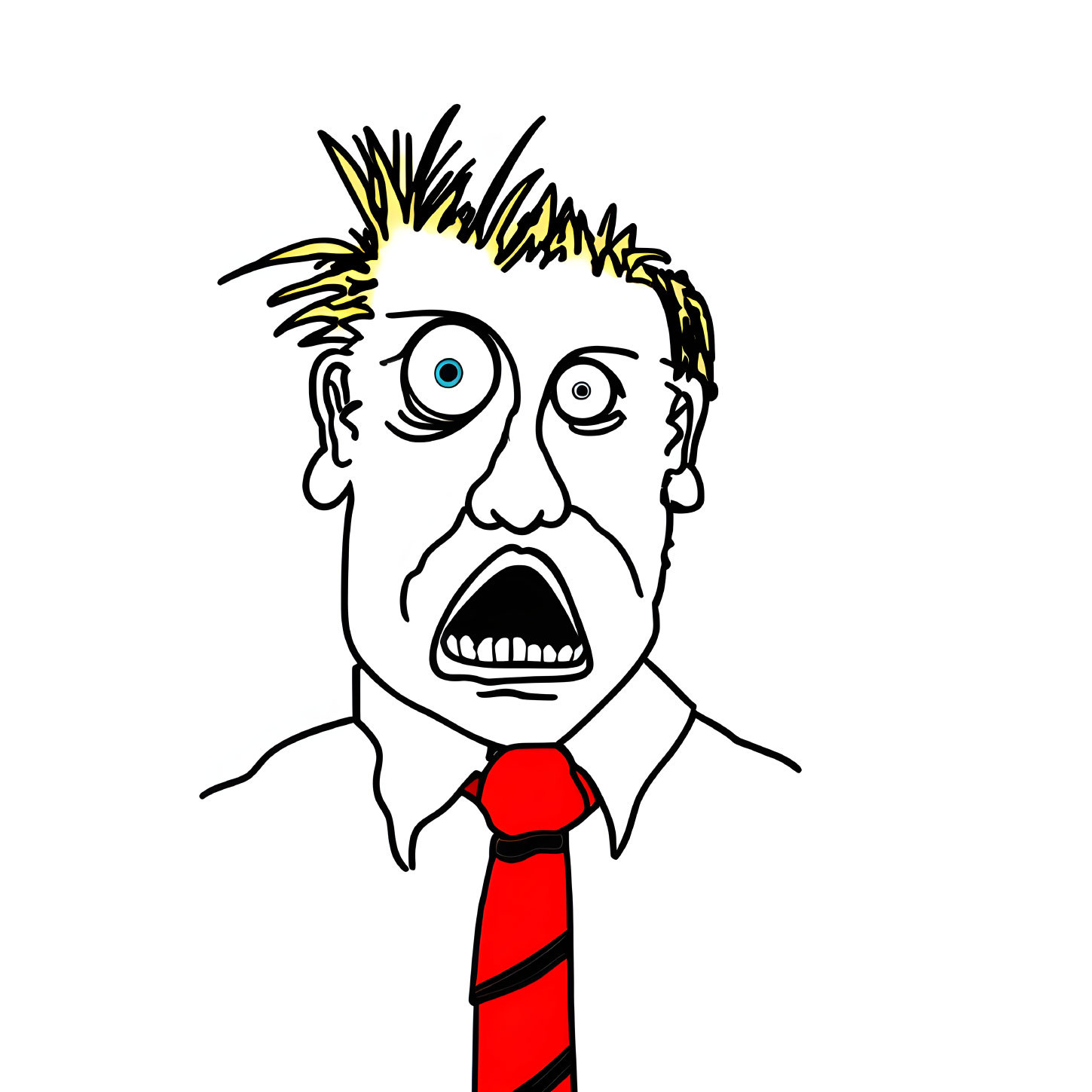 Man with Spiky Hair and Shocked Expression in Cartoon Drawing