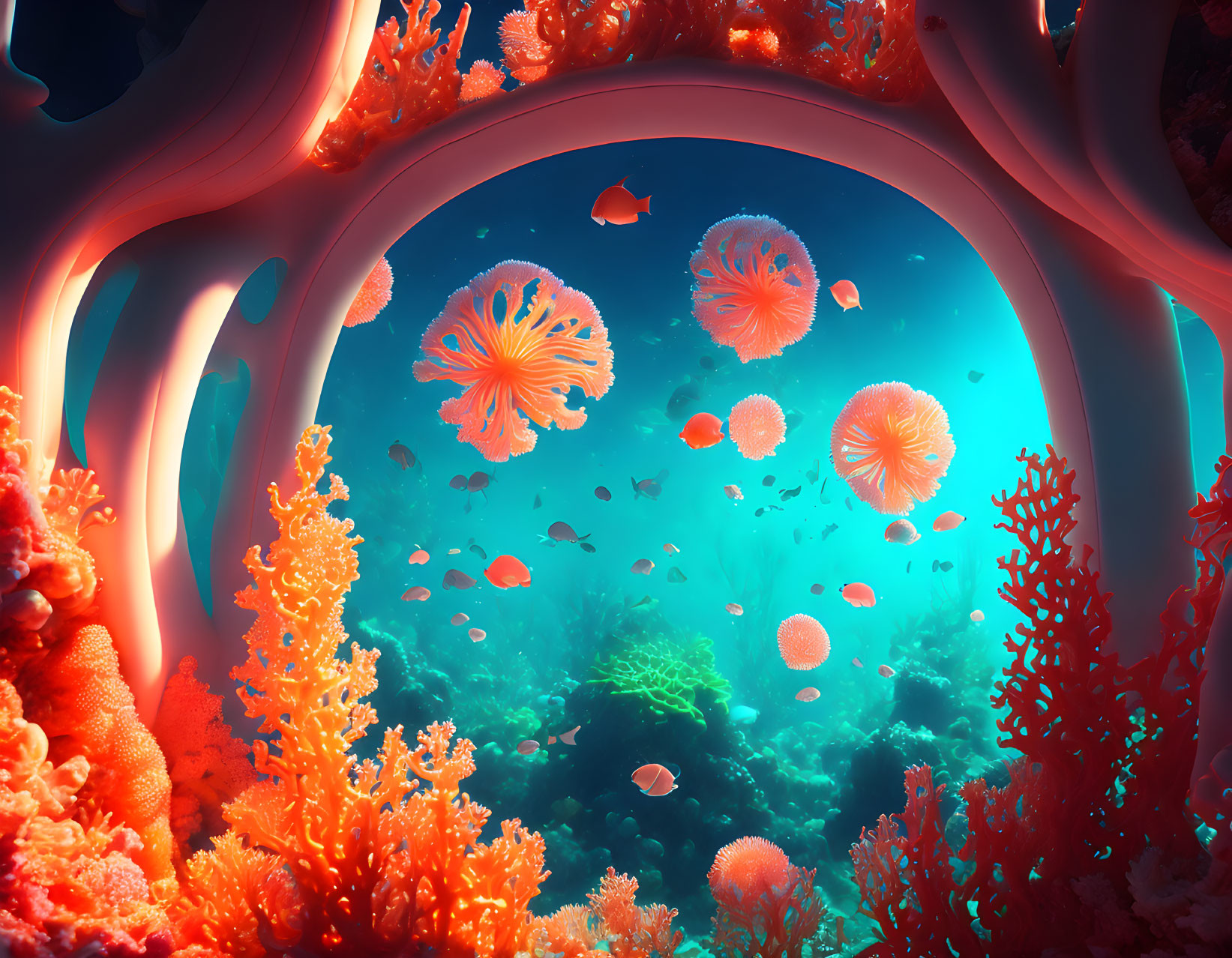 Colorful Coral Reefs and Jellyfish in Serene Underwater Scene