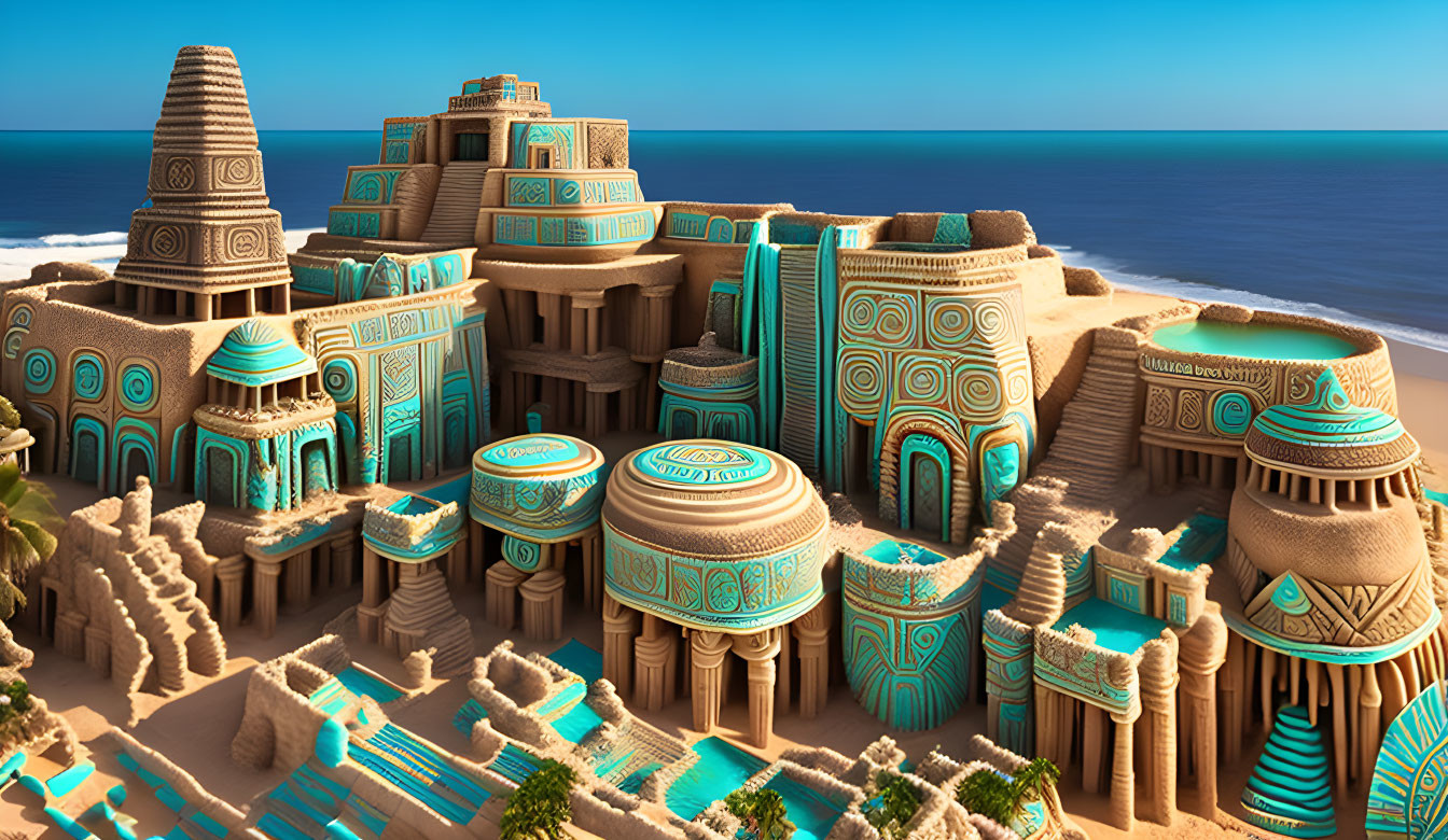 Elaborate Sandcastle City Illustration by the Sea