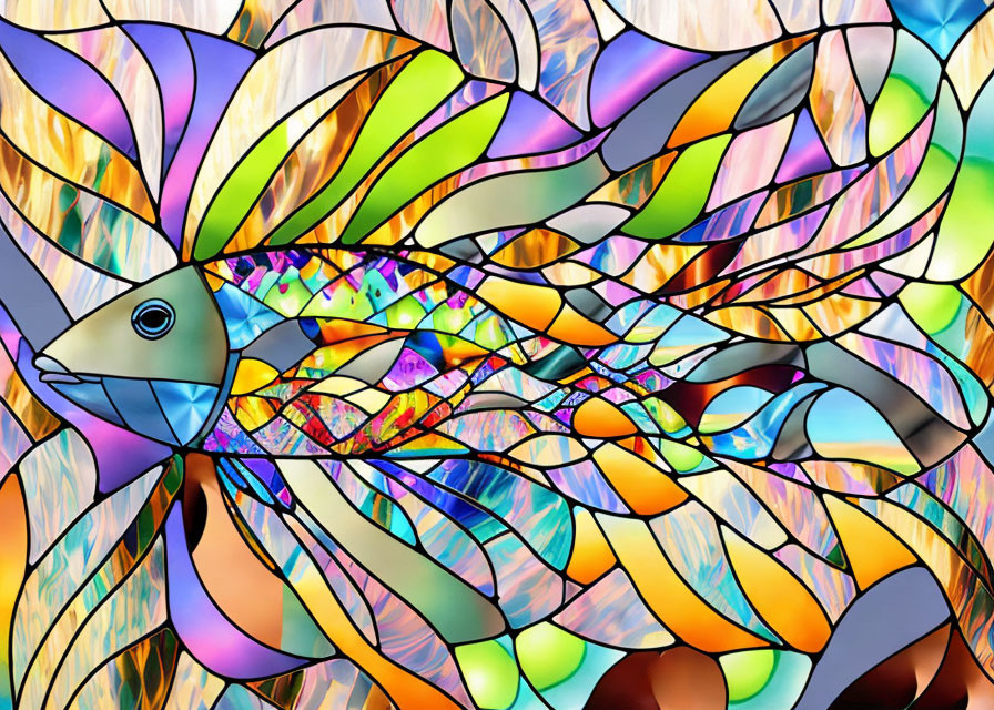 Vibrant stained-glass fish illustration with intricate patterns