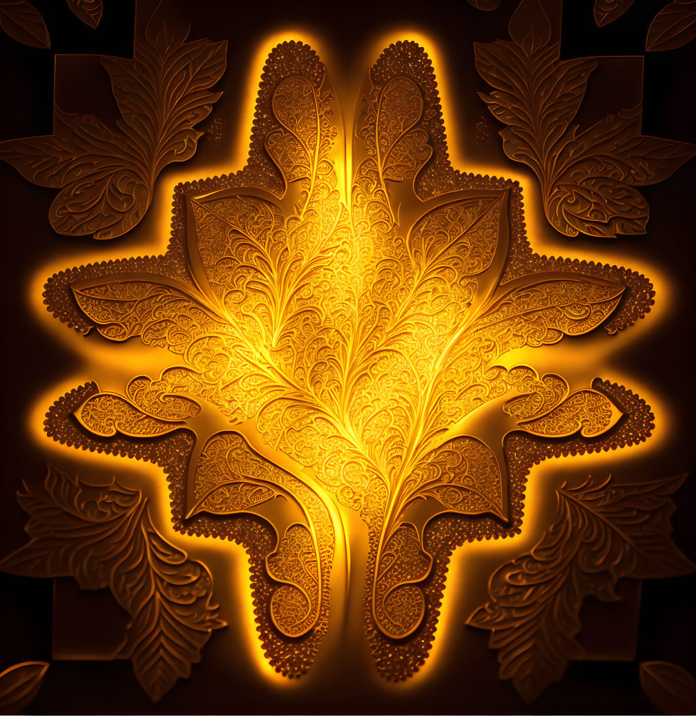 Intricate Golden Leaf Pattern on Dark Background